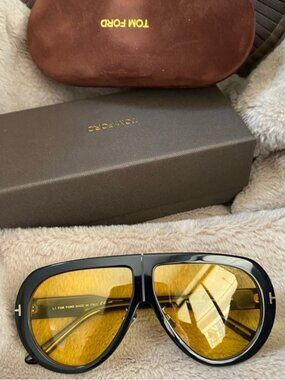 Tom Ford Black Aviator Sunglasses with Yellow Lenses